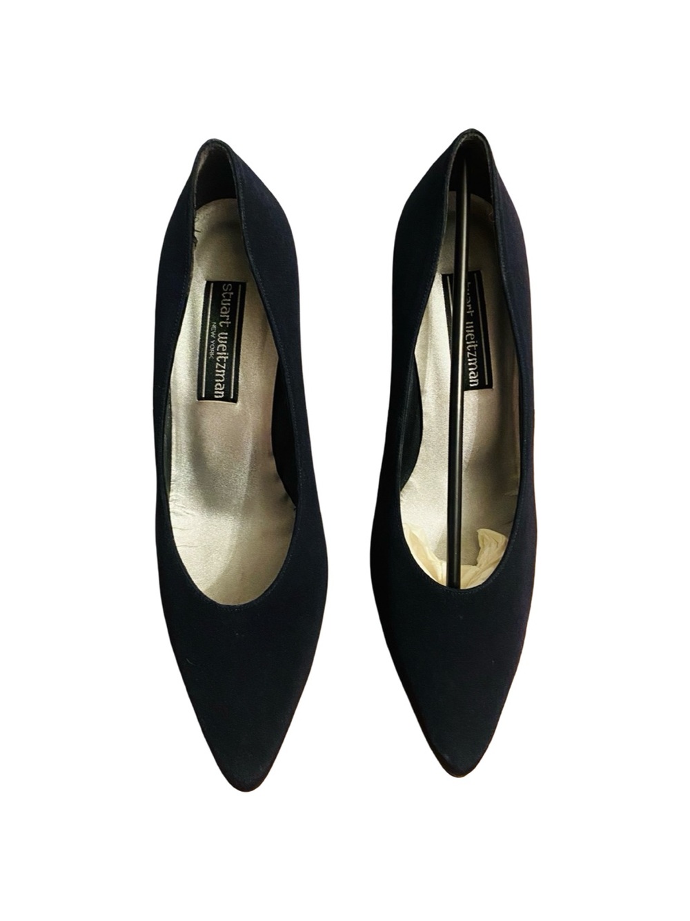 Stuart Weitzman Dark Navy Pointed Toe Curved Mid Heel Pumps💙 - Picture 4 of 8